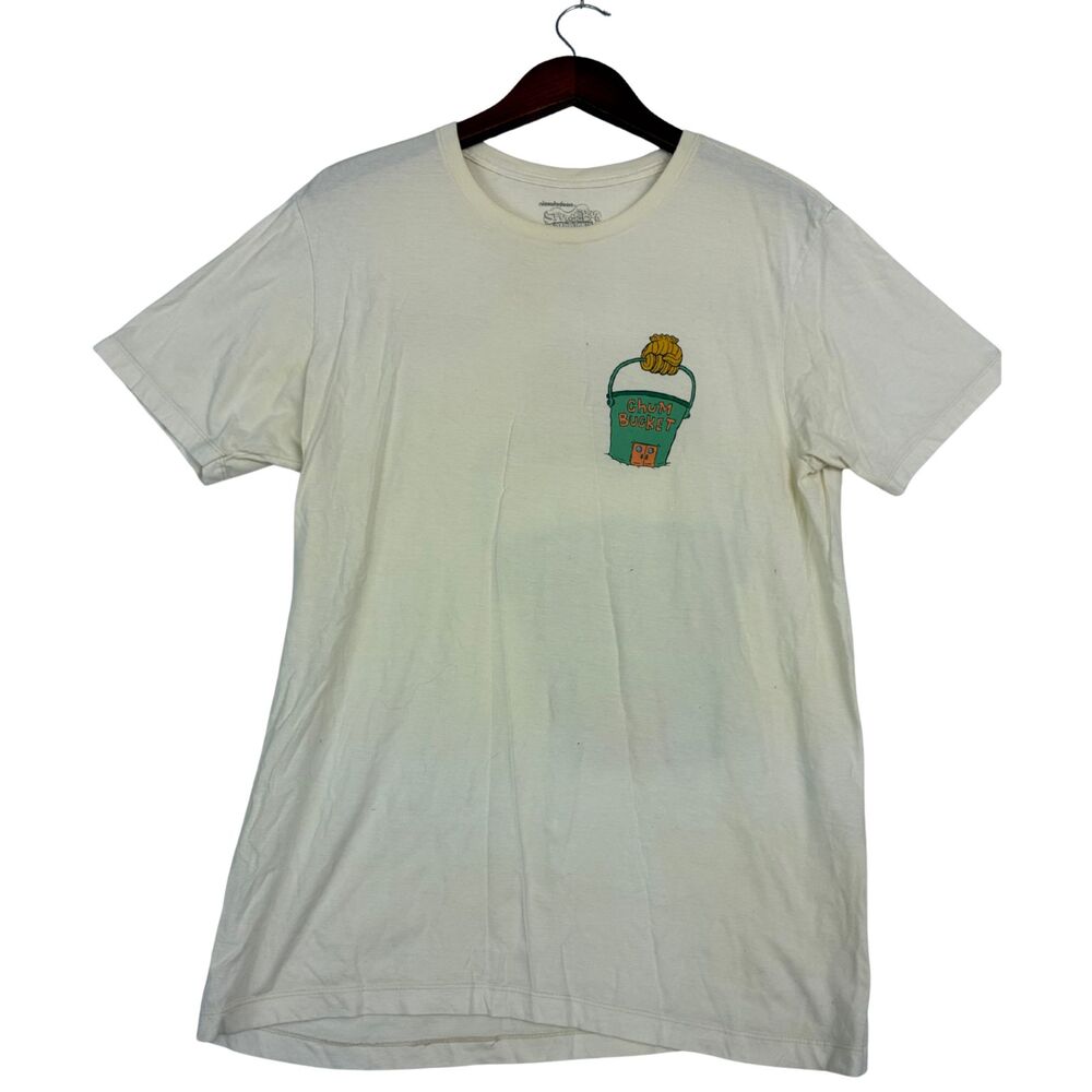 SpongeBob SquarePants Chum Bucket T-Shirt Men's L Cream Nickelodeon Graphic Tee